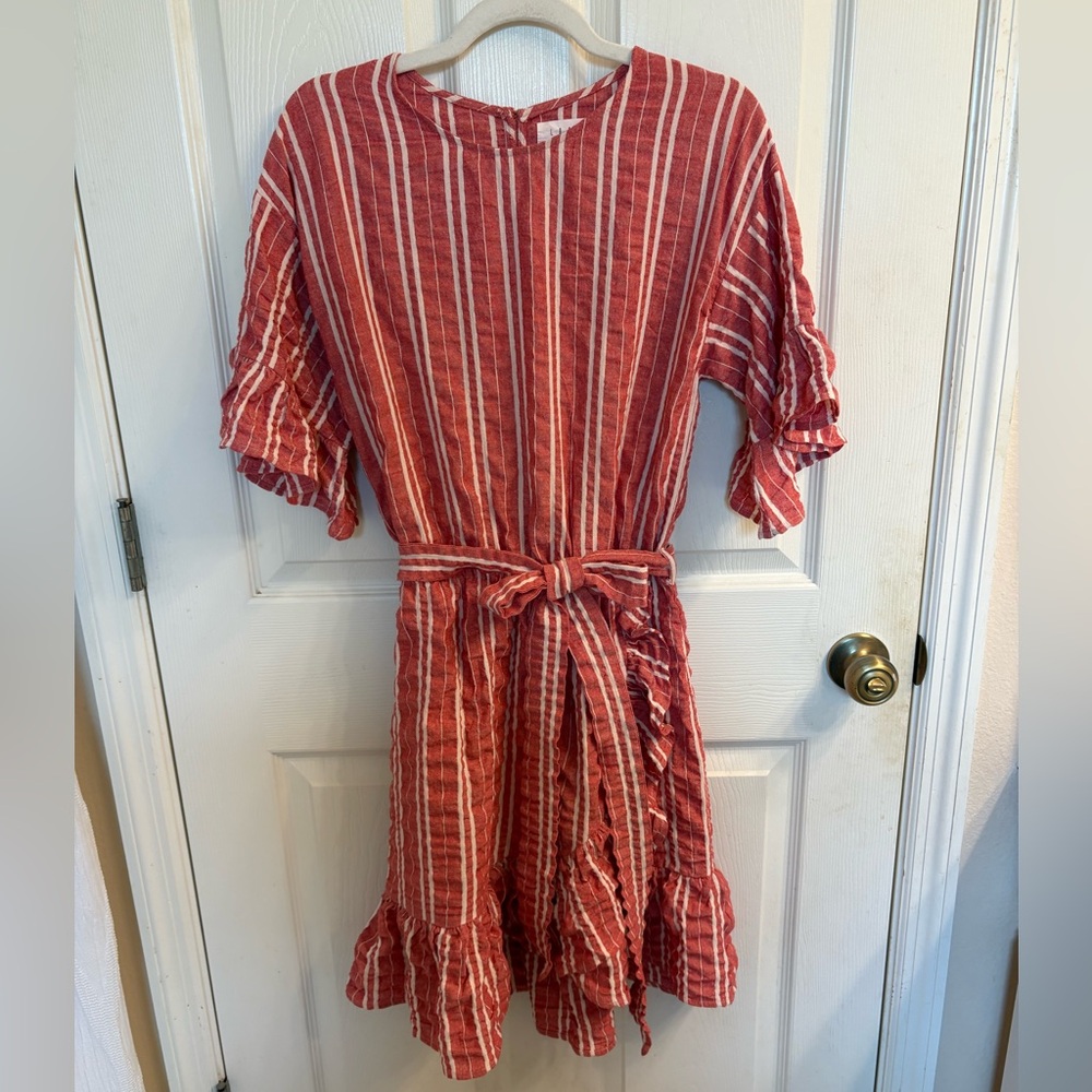 Lost + Wander Red and White Striped Ruffle Dress